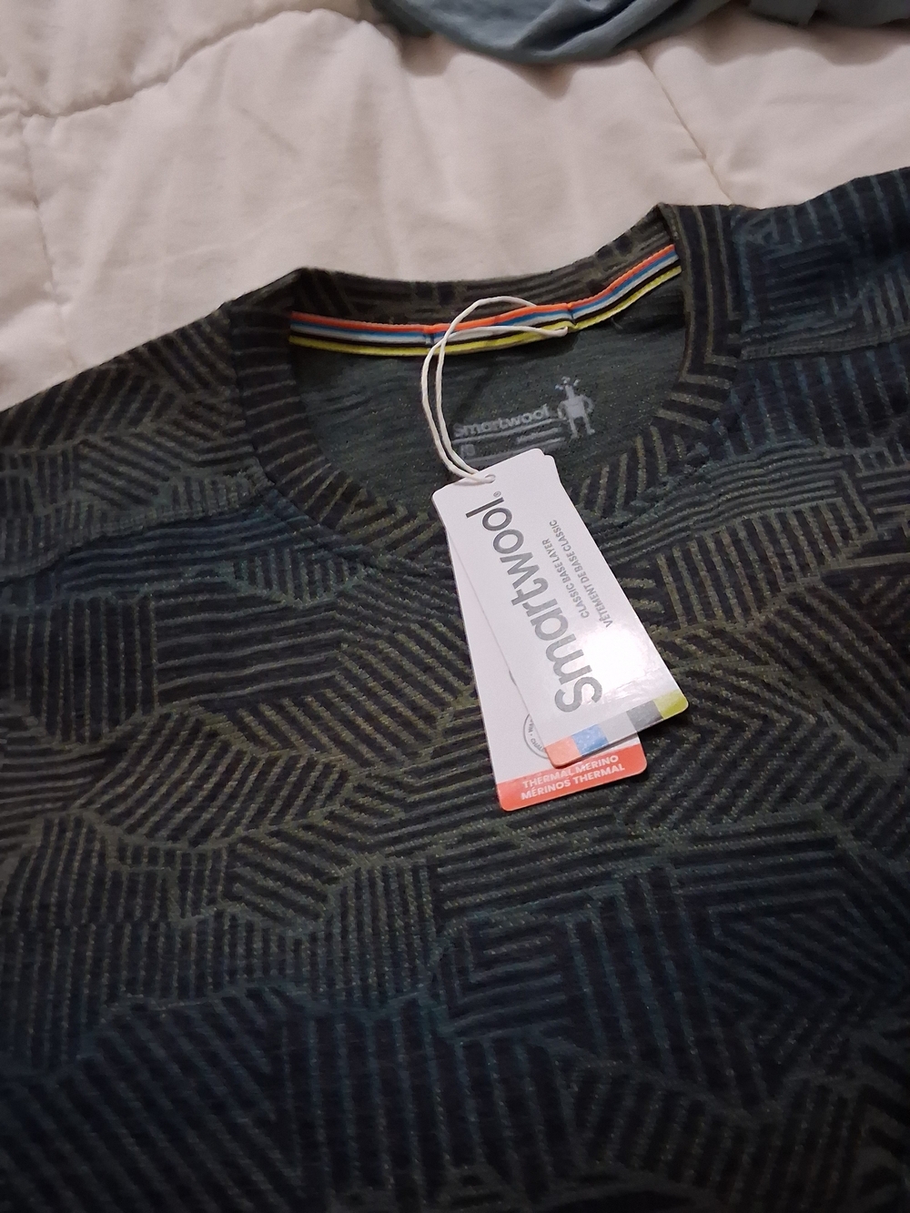 Smartwool Men’s Crewneck Sweater - Olive/Charcoal Geometric